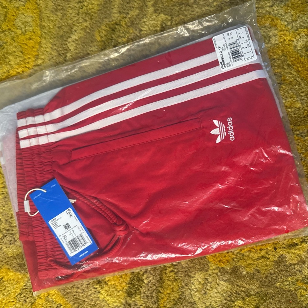 Adidas Red Joggers with White Stripes